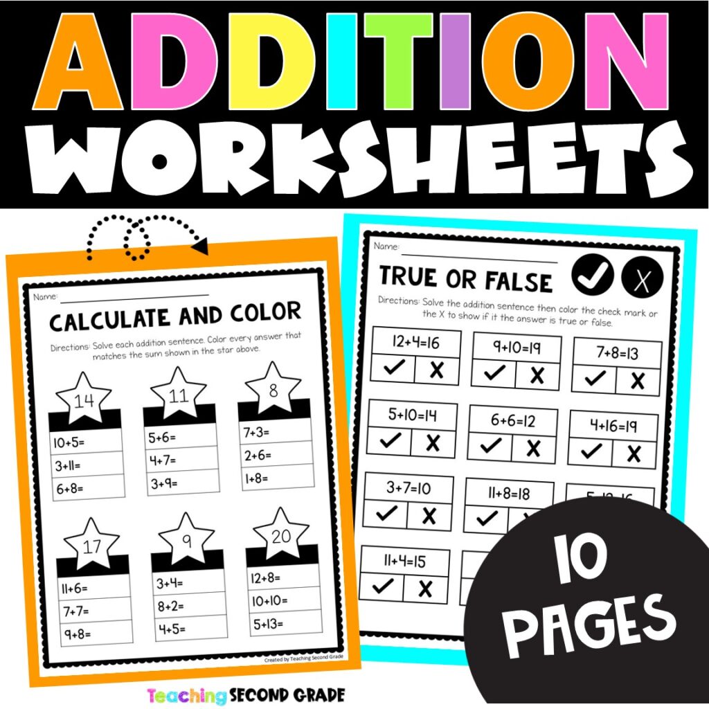 Fun Math Worksheet 2nd Grade - addition facts to 20 worksheets fun no prep math worksheets for 1st 2nd grade
