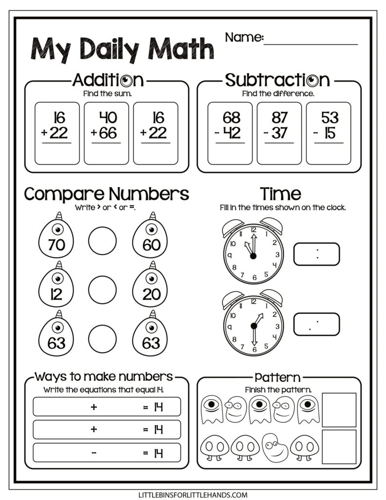 Fun Math Worksheets To Keep Them Busy – monster theme daily math worksheets Fun Math Worksheets To Keep Them Busy - monster theme daily math worksheets