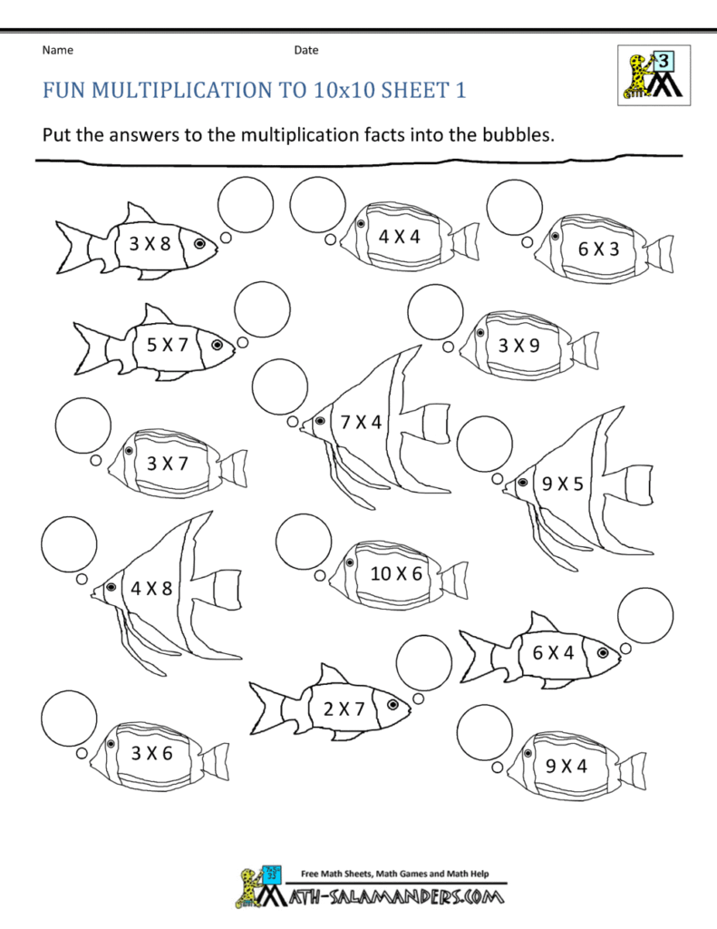 Fun Multiplication Worksheets to 10x10