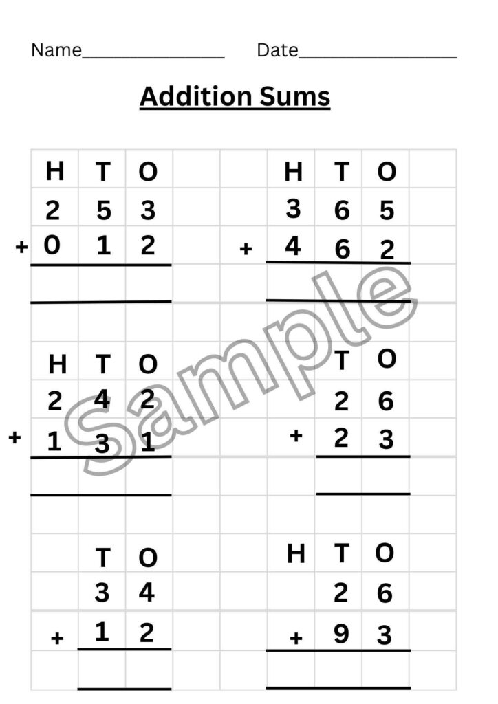 Grade 2 3 Math Worksheets - addition sums worksheets