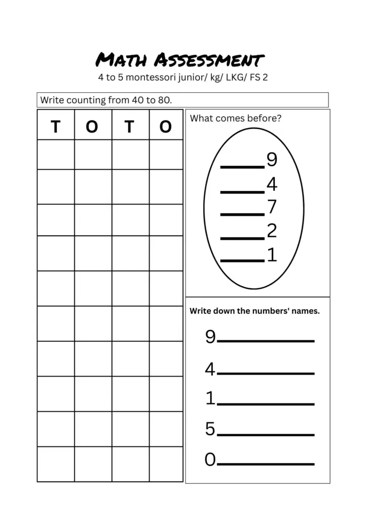 Grade 2 Math Assessment Worksheet - math assessment worksheets for 4 to 5 year kids printable test 2
