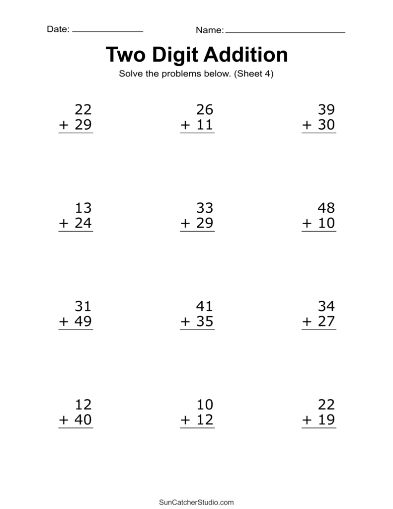 Grade 2 Math Drill Sheets - two digit addition worksheets