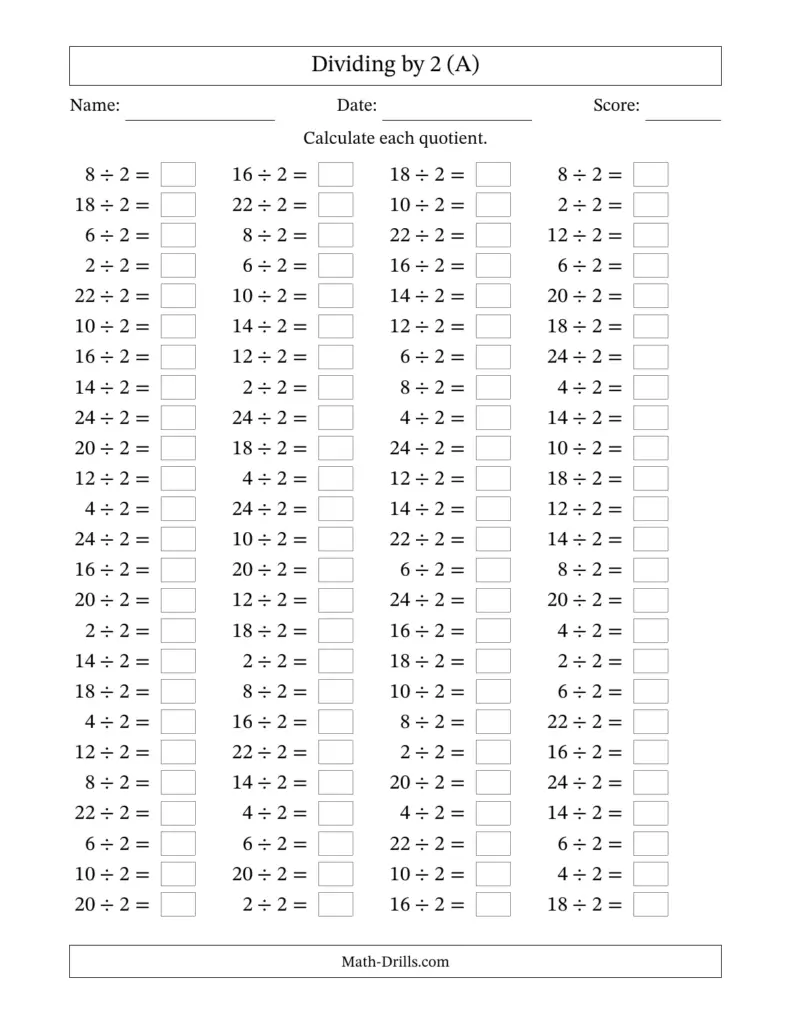 Grade 2 Math Drills Worksheets – division facts 0202 0112 0 001 Grade 2 Math Drills Worksheets - division facts 0202 0112 0 001