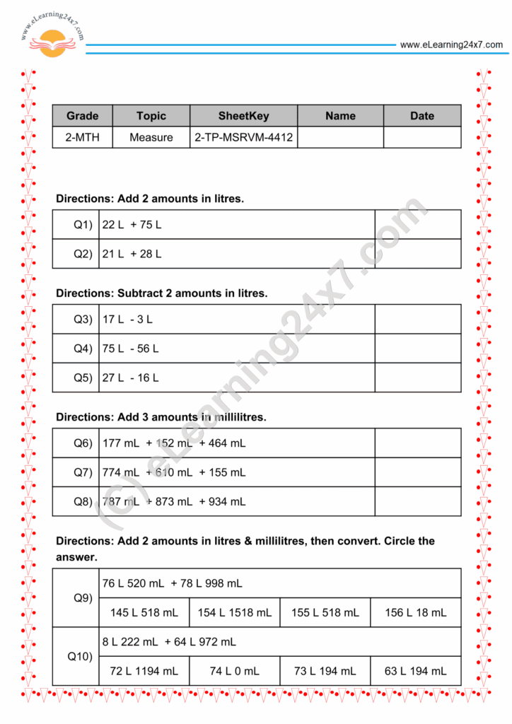Grade 2 Maths Worksheets Cbse – grade 2 capacity maths mock test paper Grade 2 Maths Worksheets Cbse - grade 2 capacity maths mock test paper