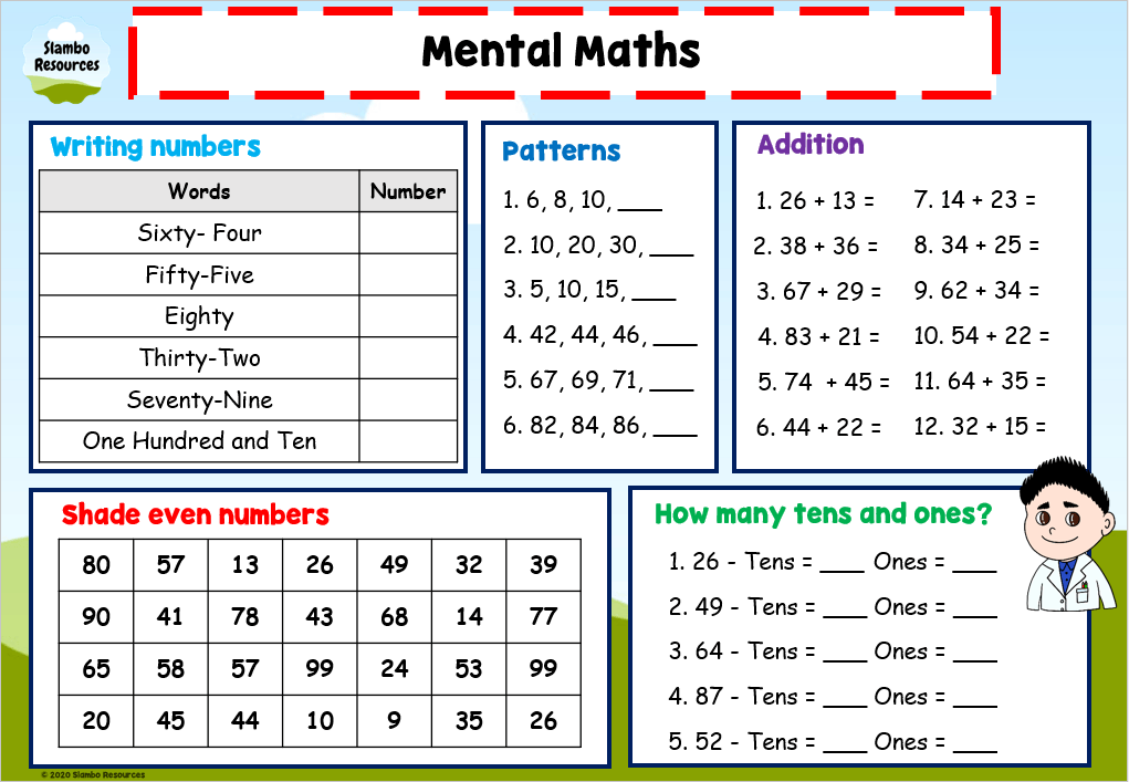 Grade 2 Mental Maths Worksheets for Practice Grade 2 mental maths worksheets featuring addition and patterns for student practice