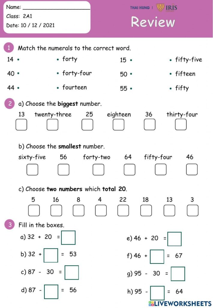 Grade 2 - Revision worksheet - Worksheets Library