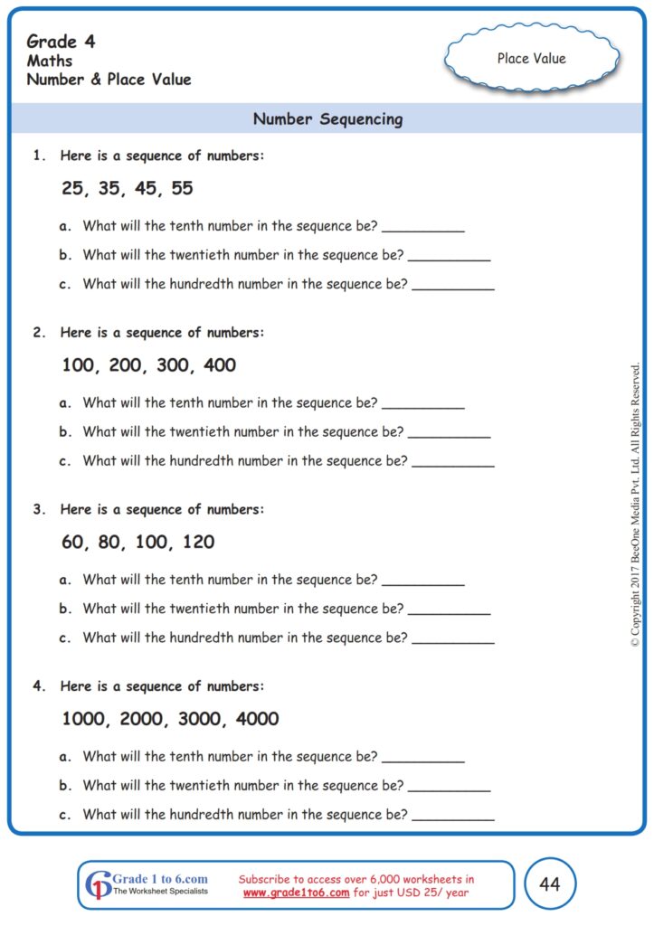 Grade 4 Number Sequences Worksheets|www.grade1to6.com – Worksheets Library Grade 4 Number Sequences Worksheets|www.grade1to6.com - Worksheets Library