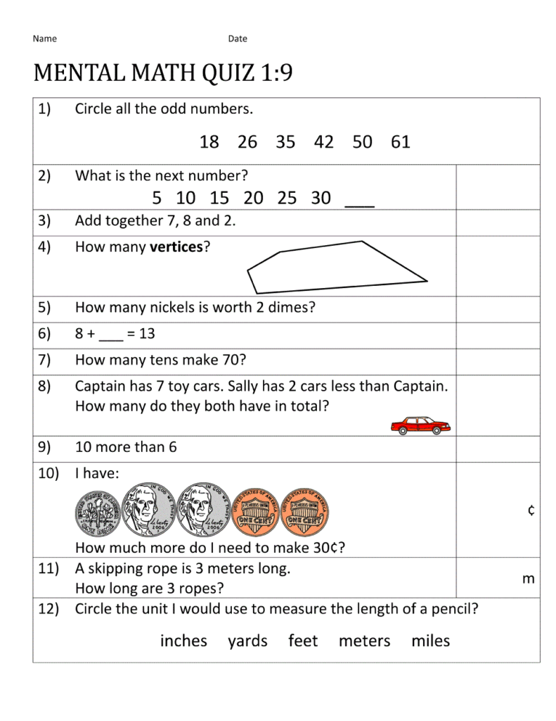 Free Grade 9 Math Worksheets Printable for Kids Free printable grade 9 math worksheets for mental math quizzes