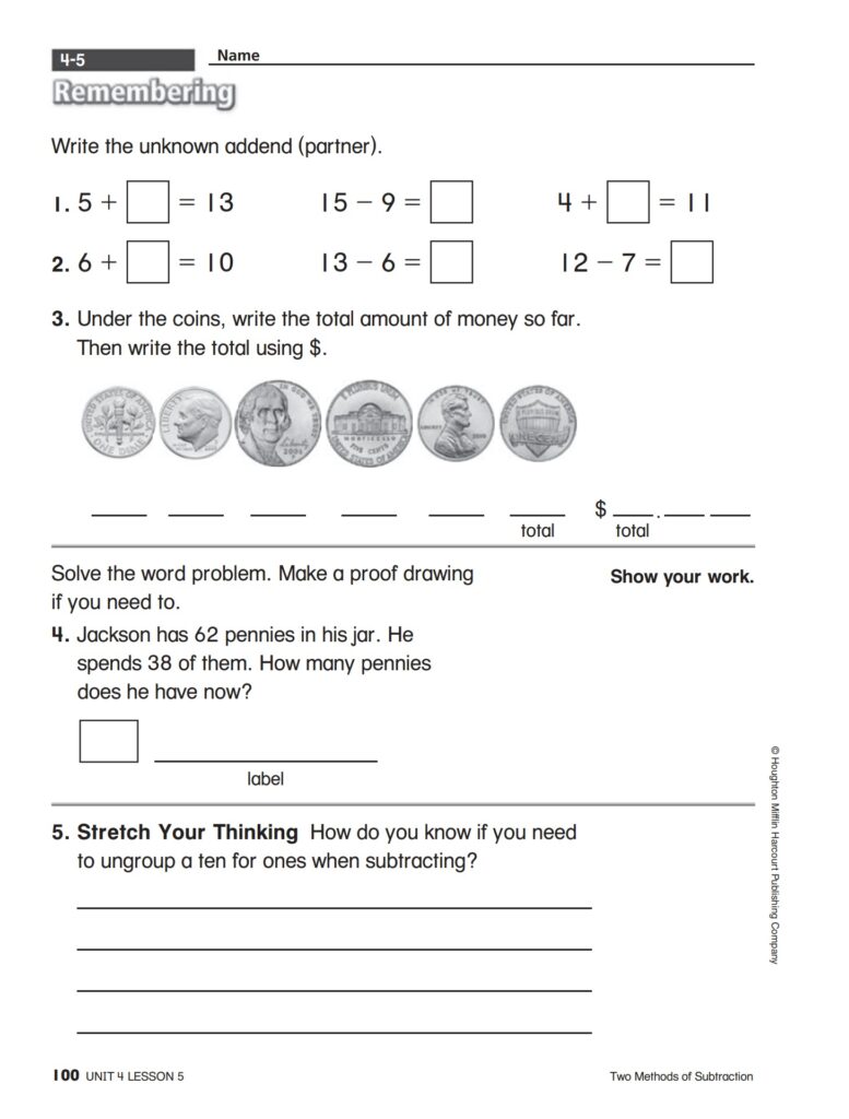 Houghton Mifflin Math Grade 2 Worksheets