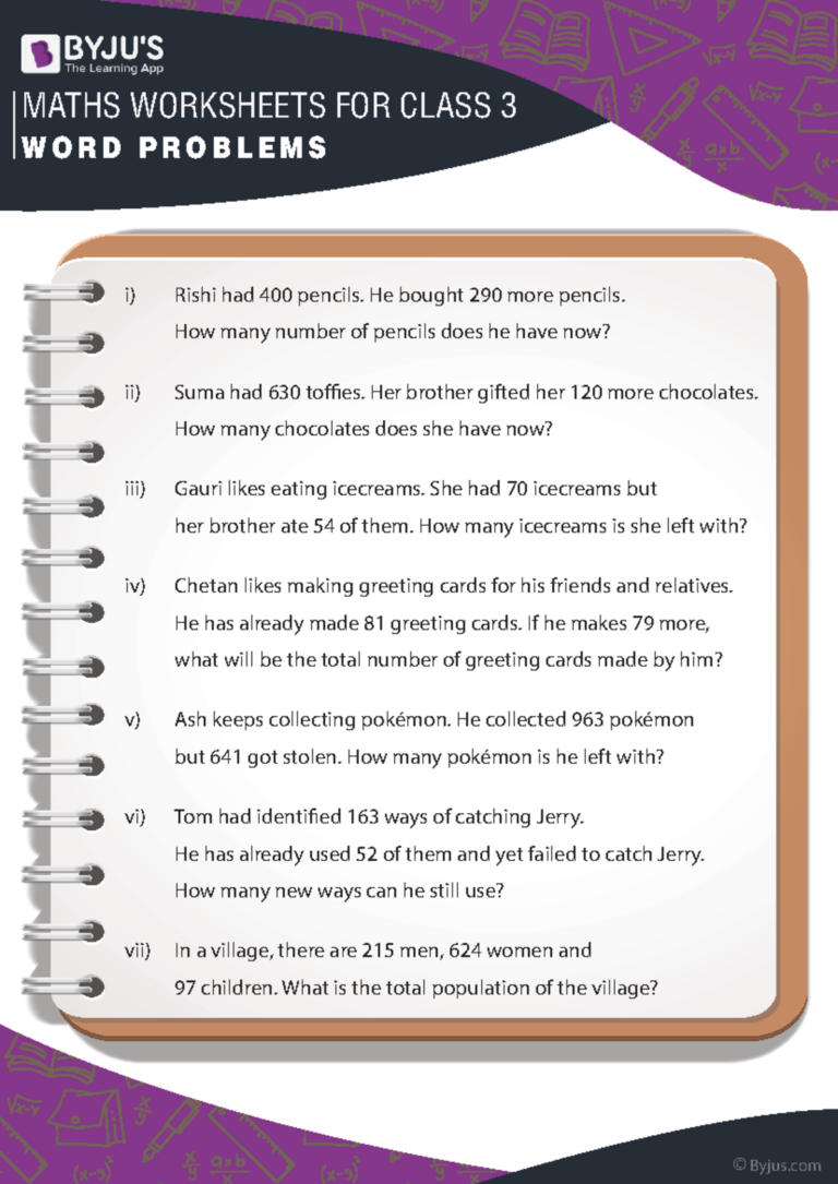 Engaging word problems for Class 3 students in Icse Maths Worksheets Class 3 format