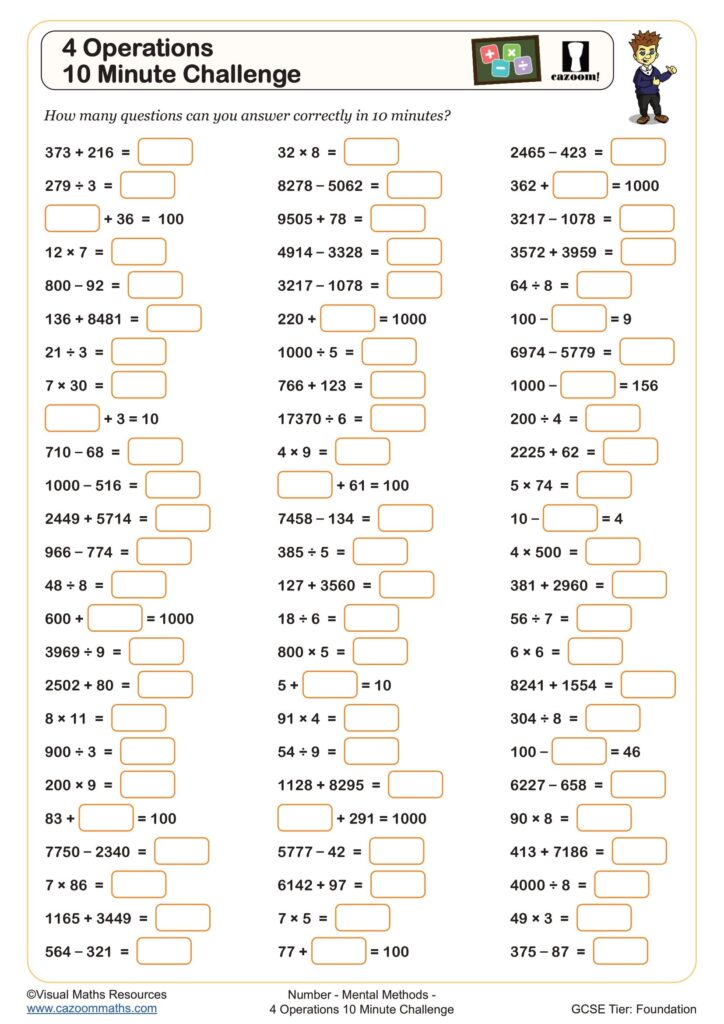 Key Stage 2 Level 4 Maths Worksheets - mental methods