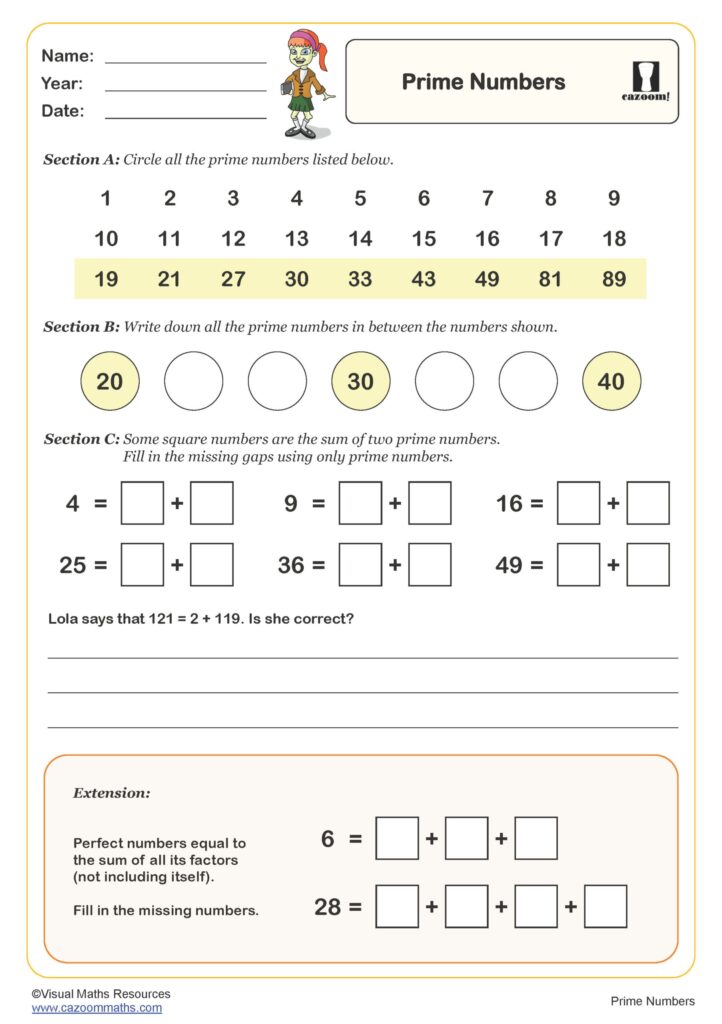 Key Stage 2 Maths Worksheets Uk - prime numbers worksheet