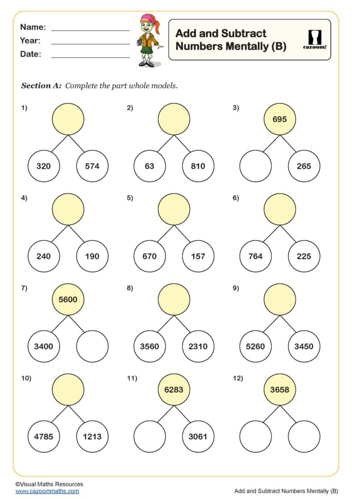 Key Stage 2 Maths Worksheets Year 4 - year 4 part whole models worksheets