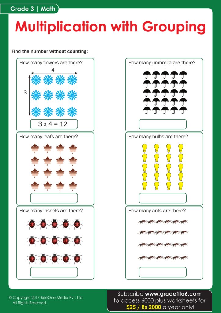 Key Stage 3 Maths Printable Worksheets - third grade 3 multiplication grouping