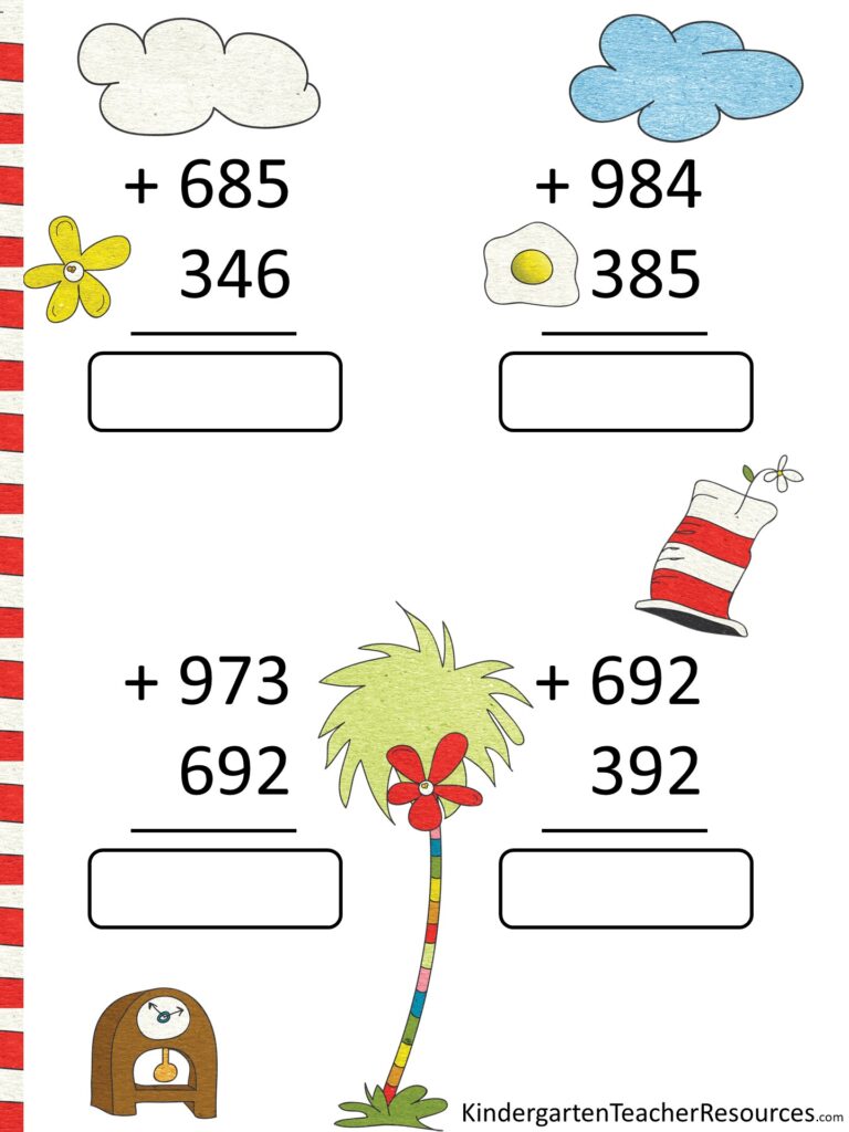 Kinder To 3rd Grade Math Sheets - dr seuss math worksheets