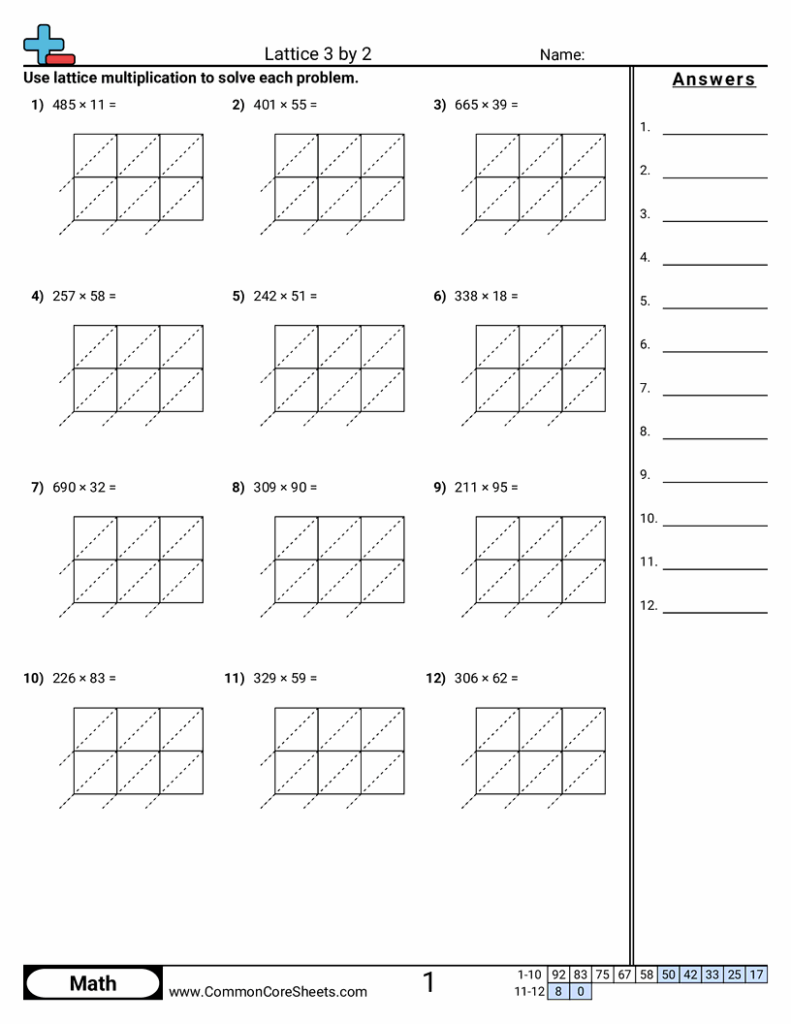 Lattice Multiplication Worksheets 3 By 2 - Lattice 3 by 2 Worksheet Download