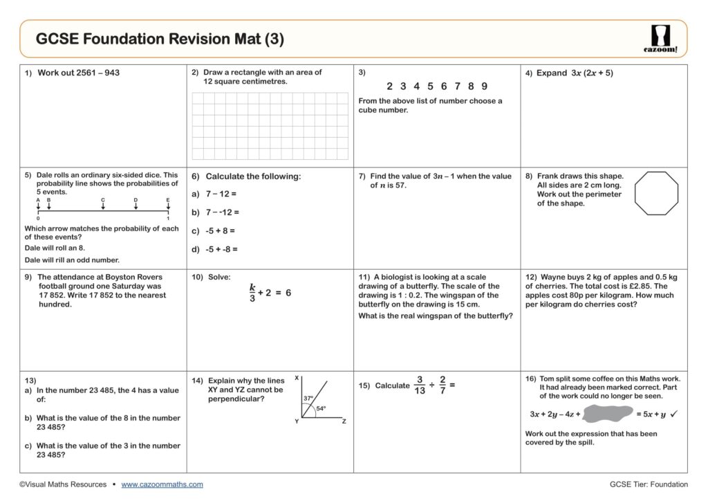 Level 3 Maths Revision Worksheets - gcse foundation revision mat 3