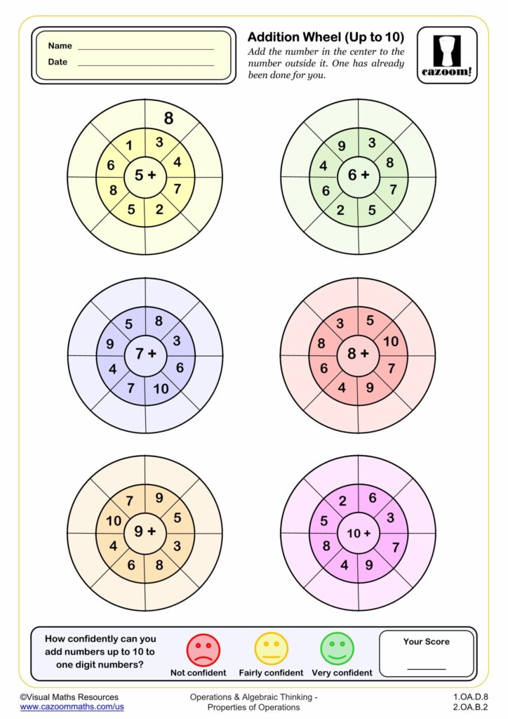 Level Up Maths 3-5 Worksheets - addition wheels up to 17 worksheet