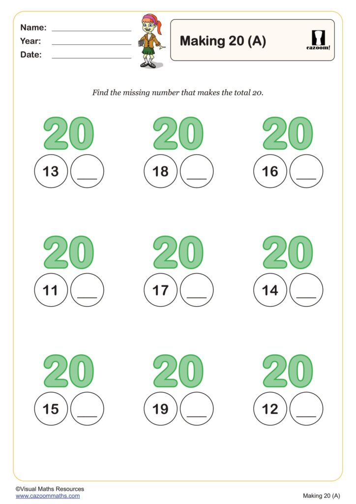 Making 20 Worksheet (A) | PDF printable Addition Worksheets Making 20 Worksheet (A) | PDF printable Addition Worksheets