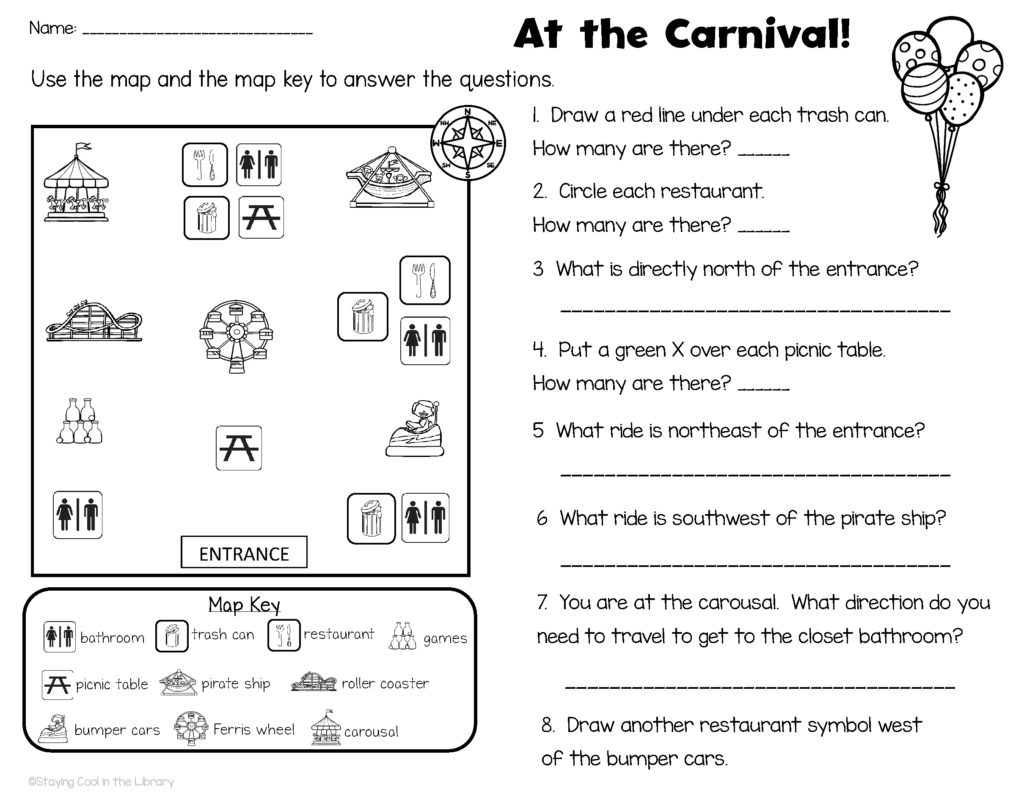 Map Test Math Practice Sheets For Grade 2 - map skills 2nd and 3rd grade