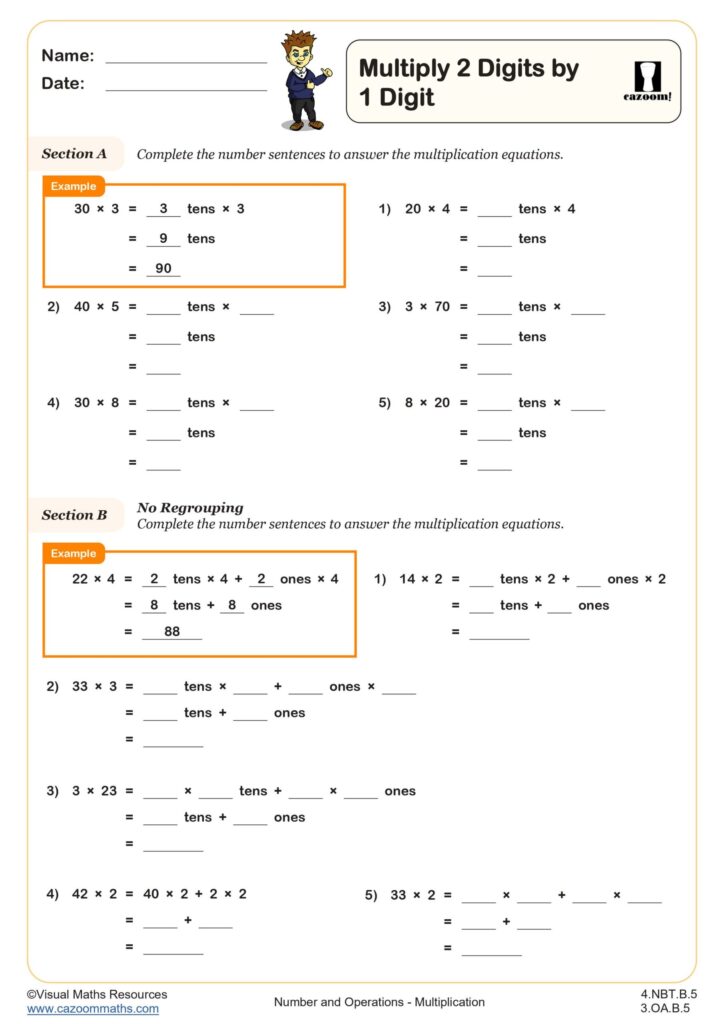 Math 2 Digit Multiplication Worksheets - multiply 2 digits by 1 digit worksheet