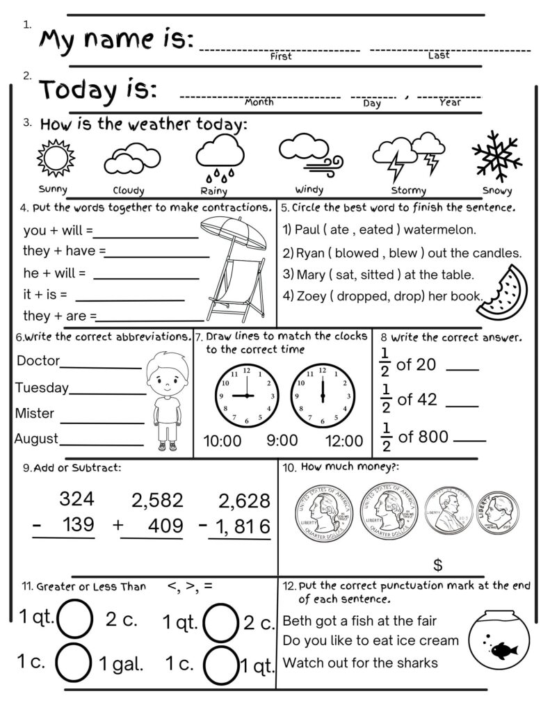 Math And Reading Homework Sheets For 2nd Grade – Worksheets For 2nd Graders Printable Math And Reading Homework Sheets For 2nd Grade - Worksheets For 2nd Graders Printable