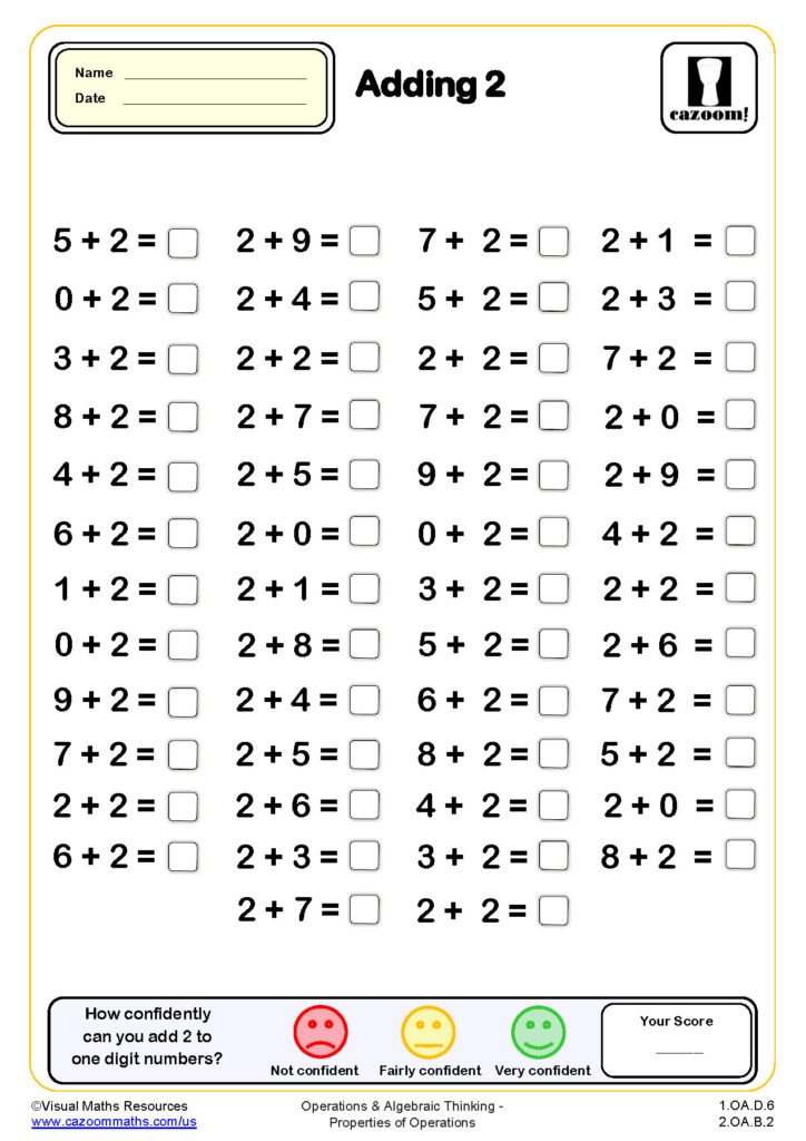 Math Answer Sheets For Grade 2 - Adding 2 Drills Worksheet (50 questions) | Grade 1 PDF Addition ...