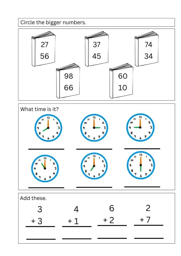 Montessori Math Assessment Worksheets for Junior KG and LKG Printable Montessori math assessment worksheet for junior KG and LKG students with number activities