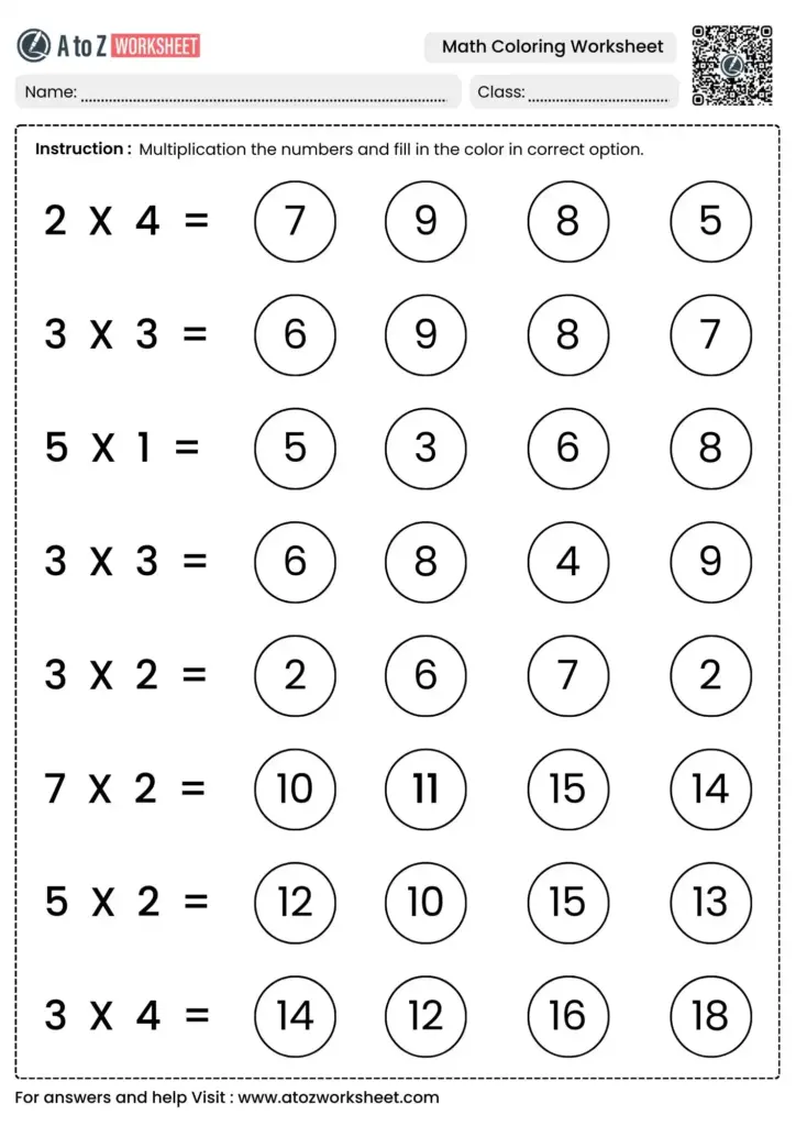 Math Coloring Worksheet for Multiplication Practice Math coloring worksheet with multiplication problems for kids to solve and color