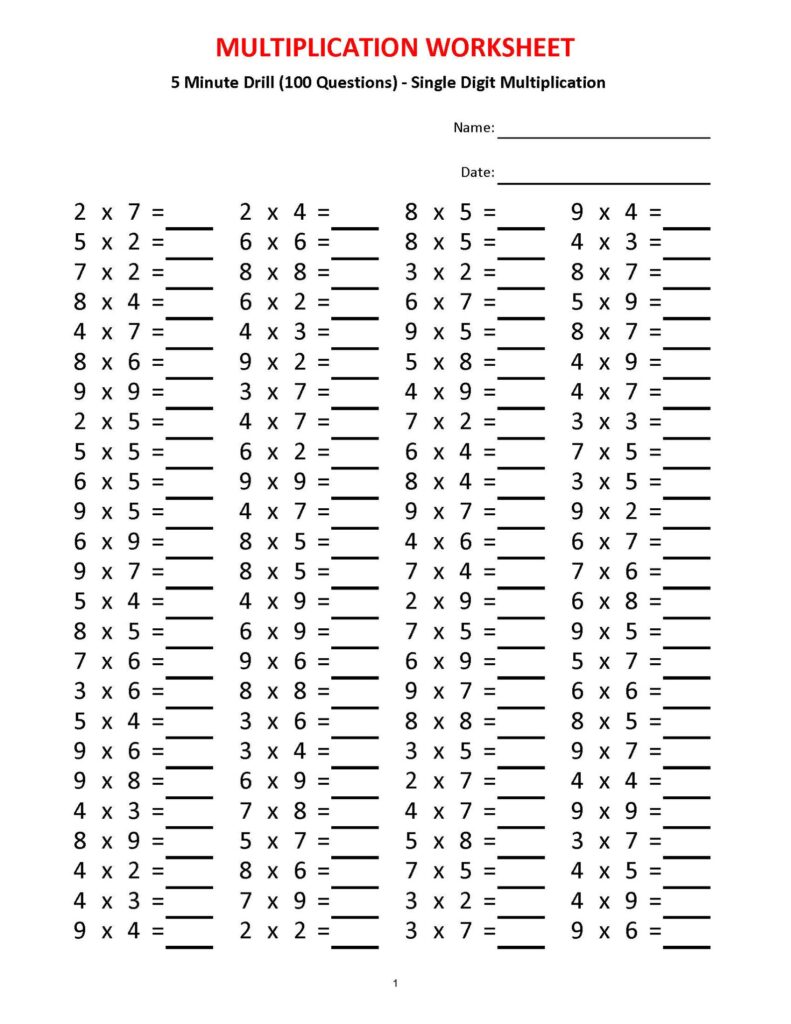 Math Drill Check Your Own Work - Multiplication 5 Minute Drill Worksheets: Grade 2-4 (PDF Download ...