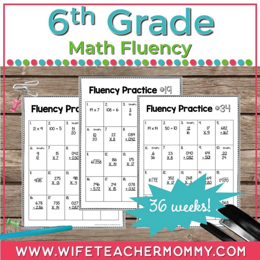 Math For 6th Grade Worksheets - 36 weeks of math fluency practice for 6th grade printable