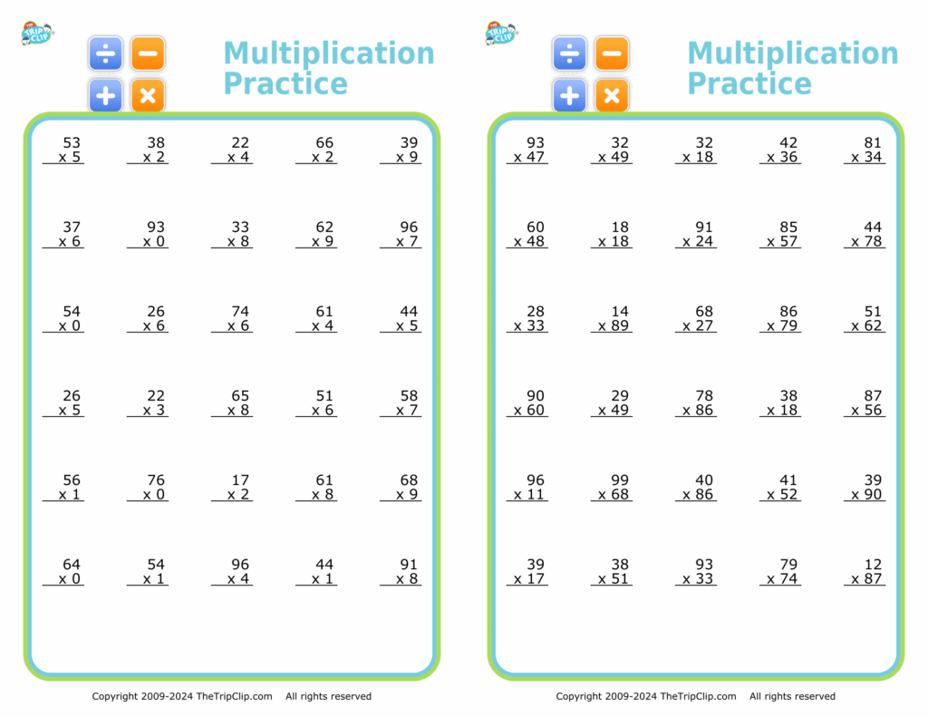 Math Multiplication 2 Digit By 2 Digit Worksheets - ready to print