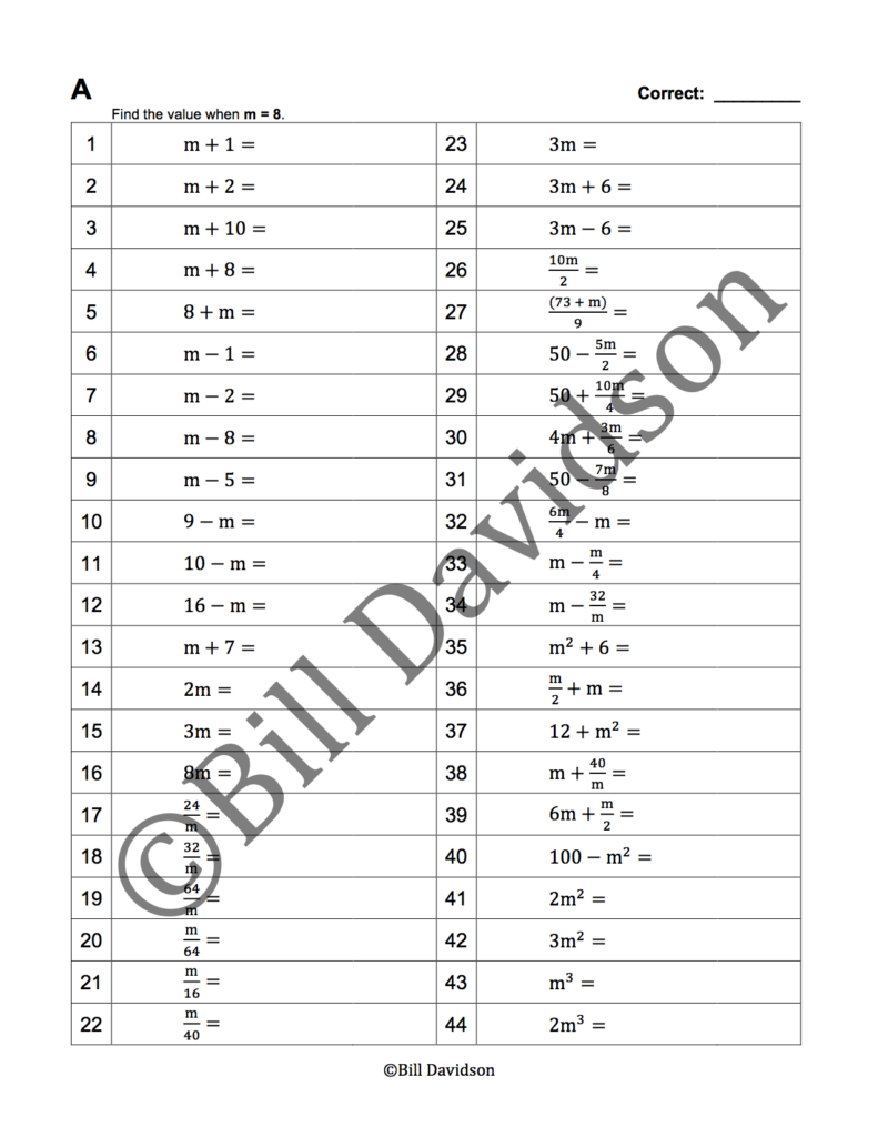 Math Practice Worksheet Replace The Letters - Replace letters with numbers (6 & 8) — The Davidson Group