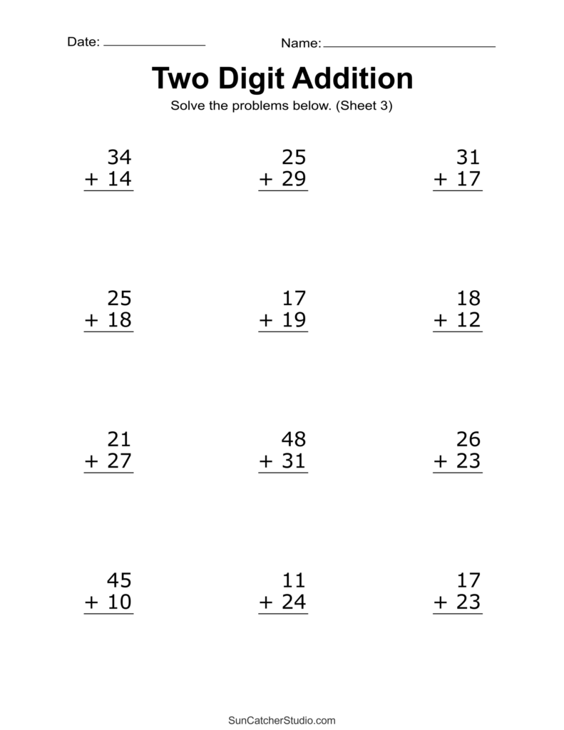 Math Practice Worksheets For Grade 2 - Two Digit Addition Worksheets (Printable 2-Digit Problems) - DIY ...