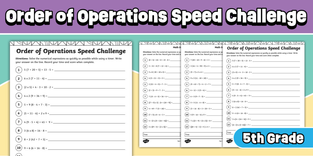 Math Problems For 5th Graders Worksheets - fifth grade summer math order of operations speed challenge worksheets us m 1774106545