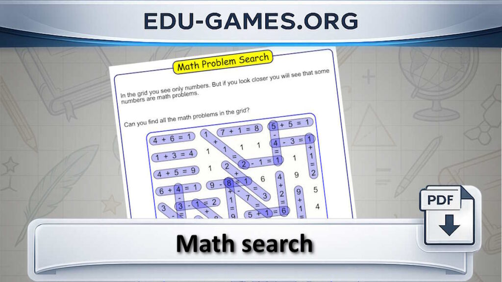 Math Problem Search – Fun Math Puzzle Interactive math problem search puzzle featuring various equations