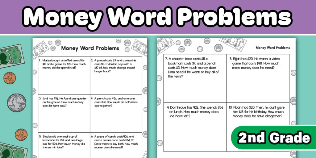 Math Sheet For 2nd Grade - second grade money word problems one and two step addition and subtraction math worksheet us m 1760634540