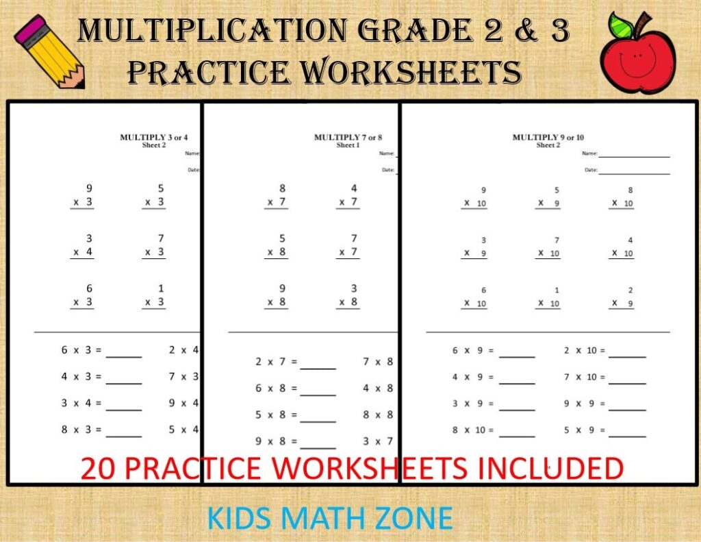 Math Sheets For Grade 2 And 3 - Multiplication Worksheets for Grade 2 & 3 20 Sheets/ Pdf/ Year 2,3 ...