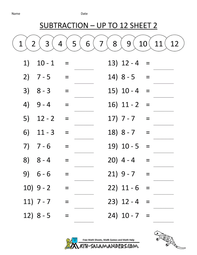 Math Sheets To Print Out For Free – Subtraction Worksheet Free printable subtraction worksheet for practicing subtraction up to 12