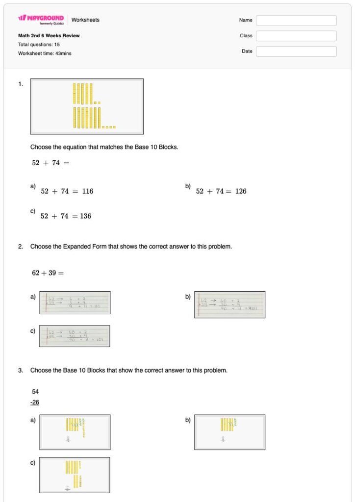 Math Study Sheets Grade 2 - Math 2nd 6 Weeks Review - Free Printable Worksheet | Wayground