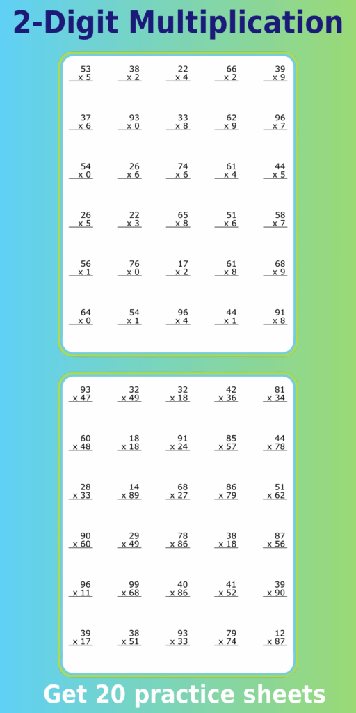 Math Two Digit Multiplication Worksheets - ready to print
