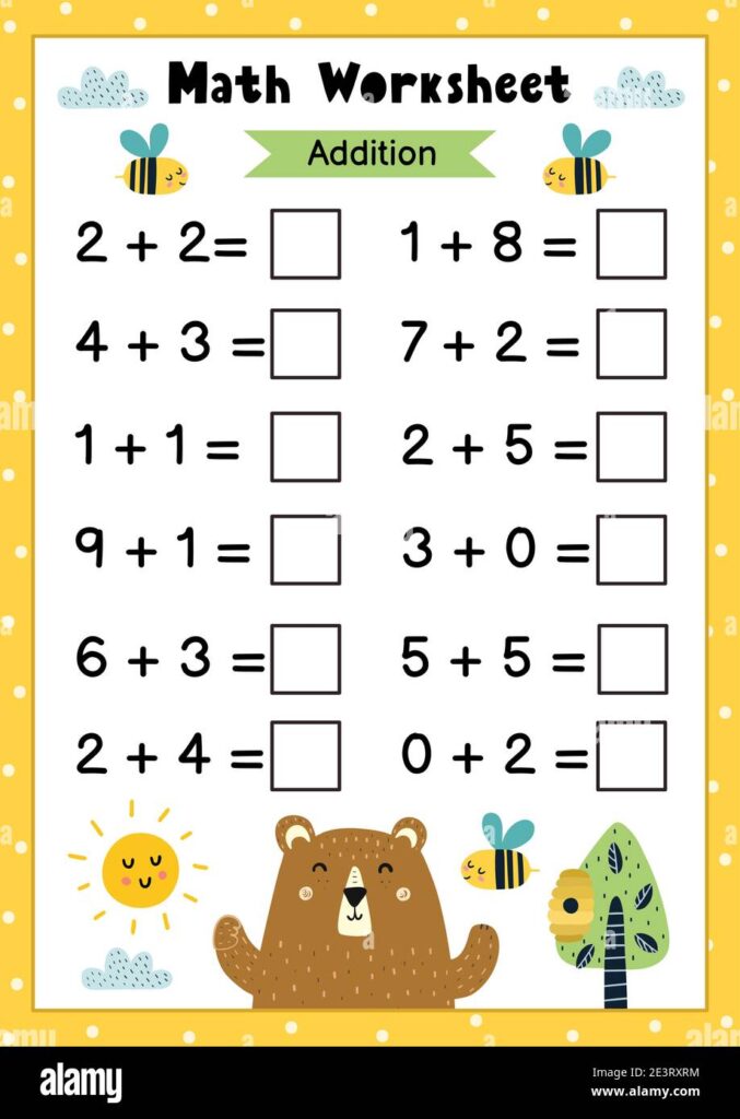 Math Worksheet for Kids – Addition with Cute Owls Addition math worksheet for kids featuring cute owls and fun illustrations