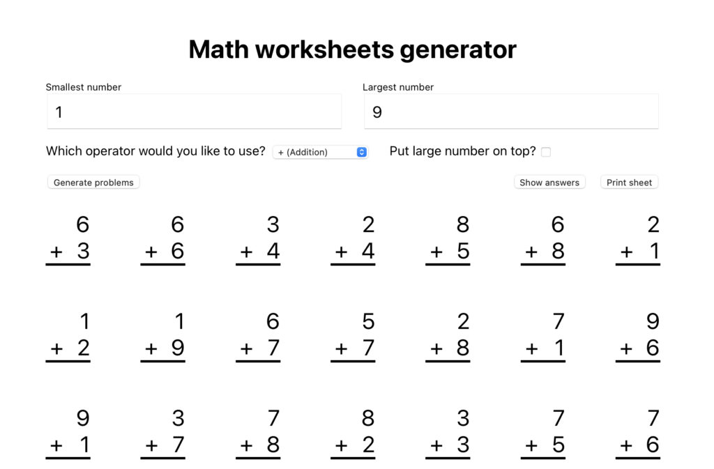 Math Worksheet Generator For 2nd Grade - Free Printable Math Worksheet and Game Generators - HelpTeaching.com ...