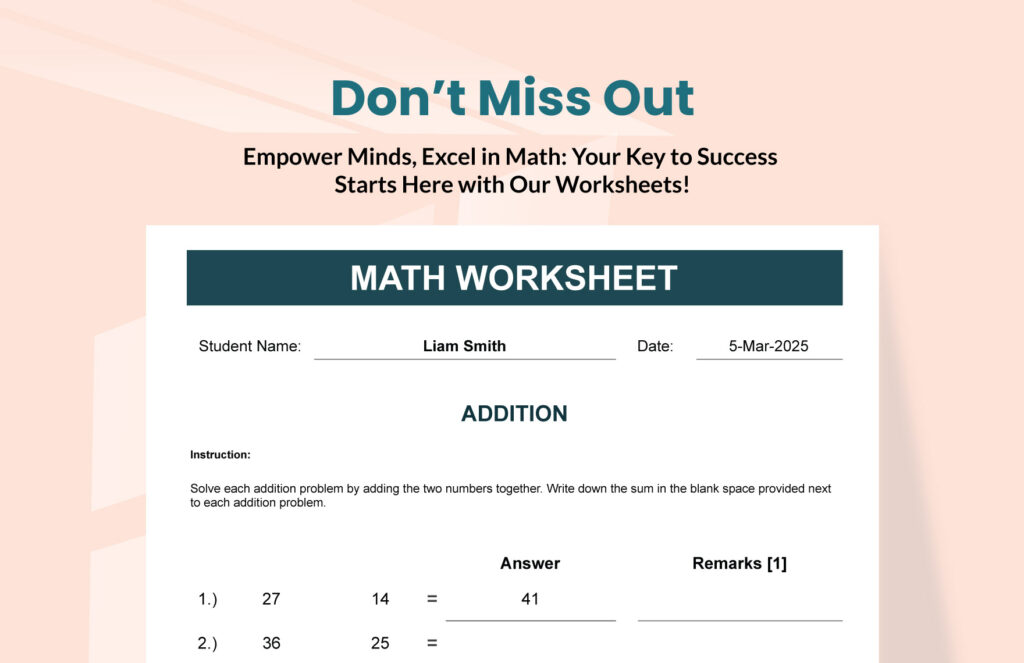 Math Worksheet Template | Template.net