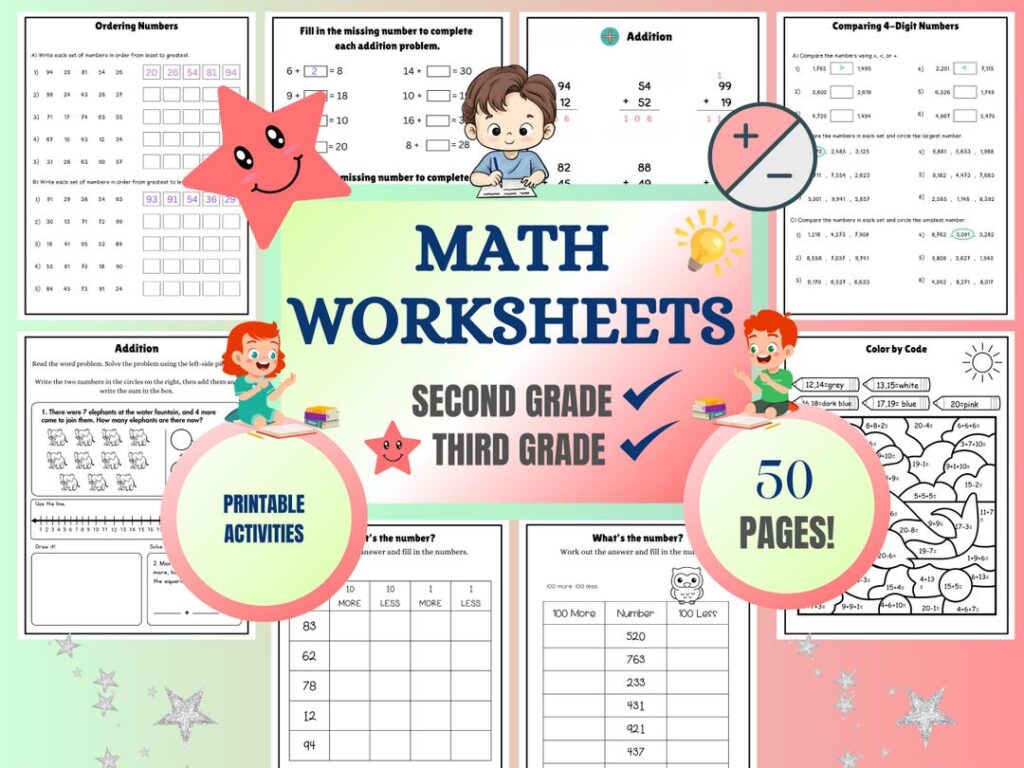 Math Worksheets 1st And 2nd And 3rd - 2nd & 3rd Grade Math Worksheets | Addition | Subtraction (PDF Download ...