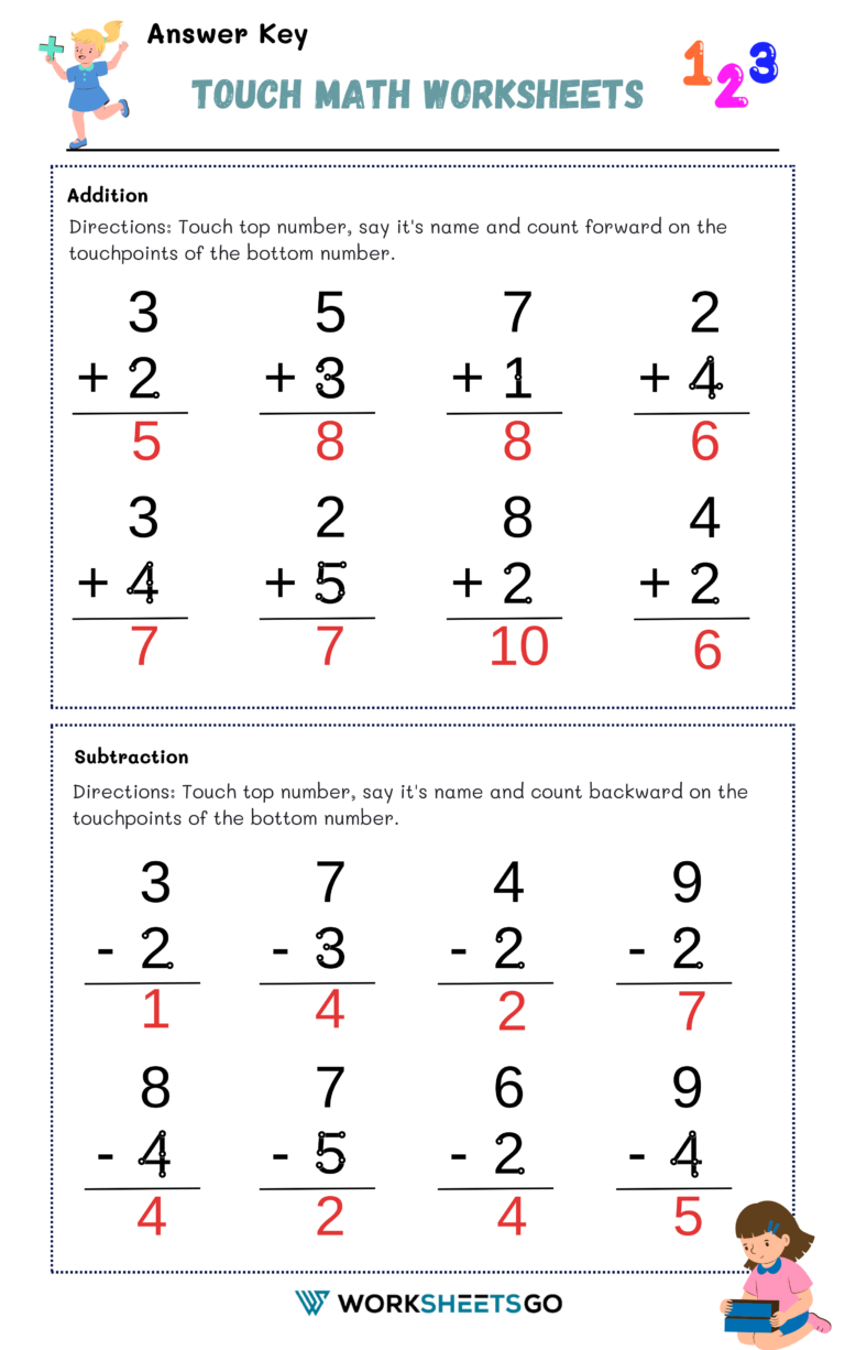 Math Worksheets And Answer Key - Free printable touch math worksheets with addition and subtraction problems and answer key