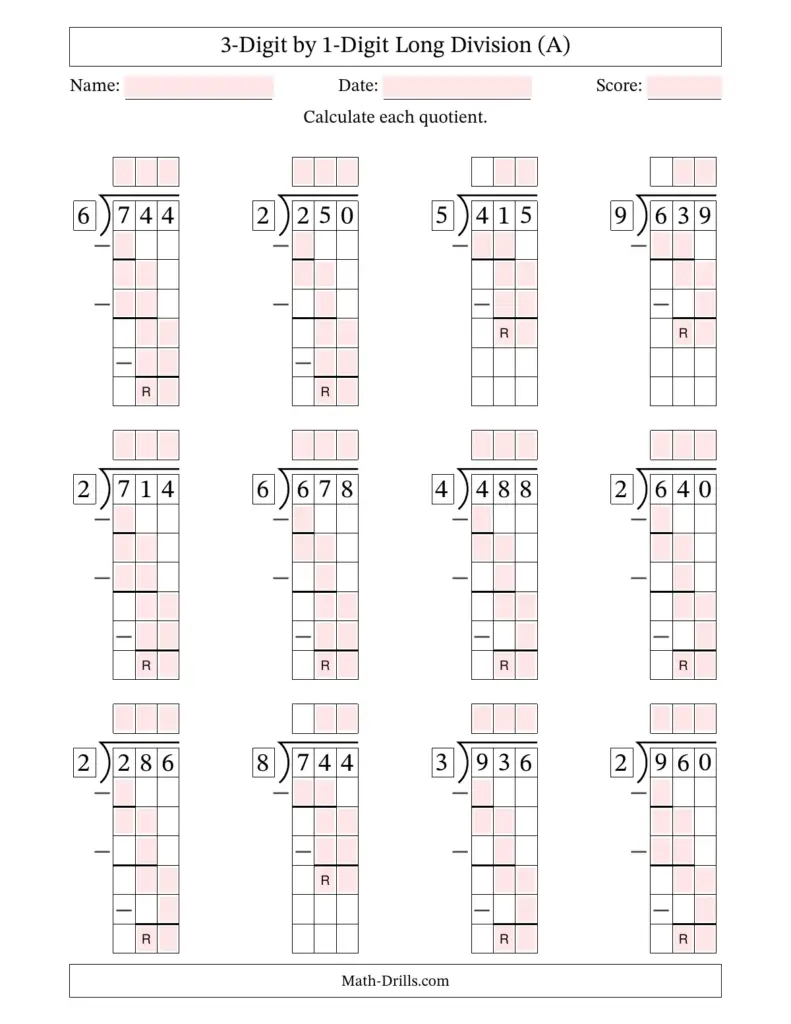 Math Worksheets and Answer Keys