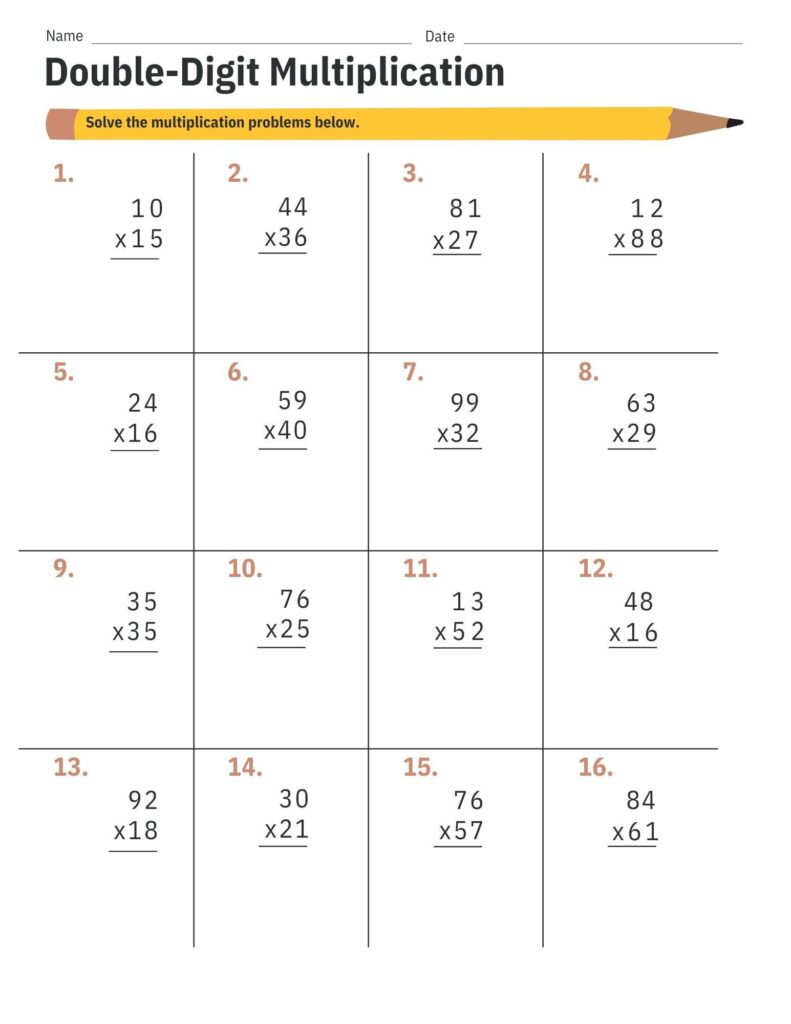 Math Worksheets Double Digit Multiplication - Double-digit Multiplication Math School Assignment Worksheet Printable ...
