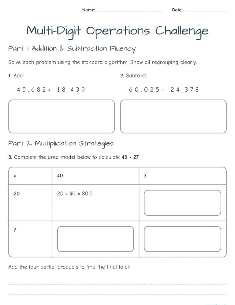 Math Worksheets For 4th Graders Free Printables - multi digit operations