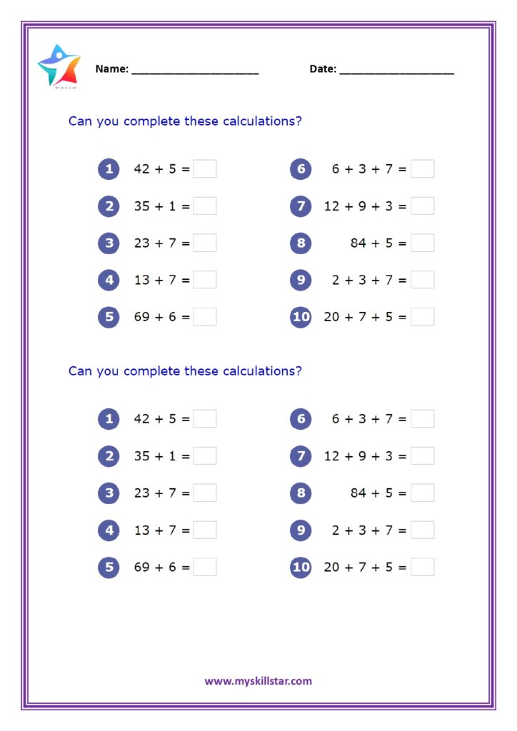 Math worksheets for grade 3 with addition and subtraction exercises